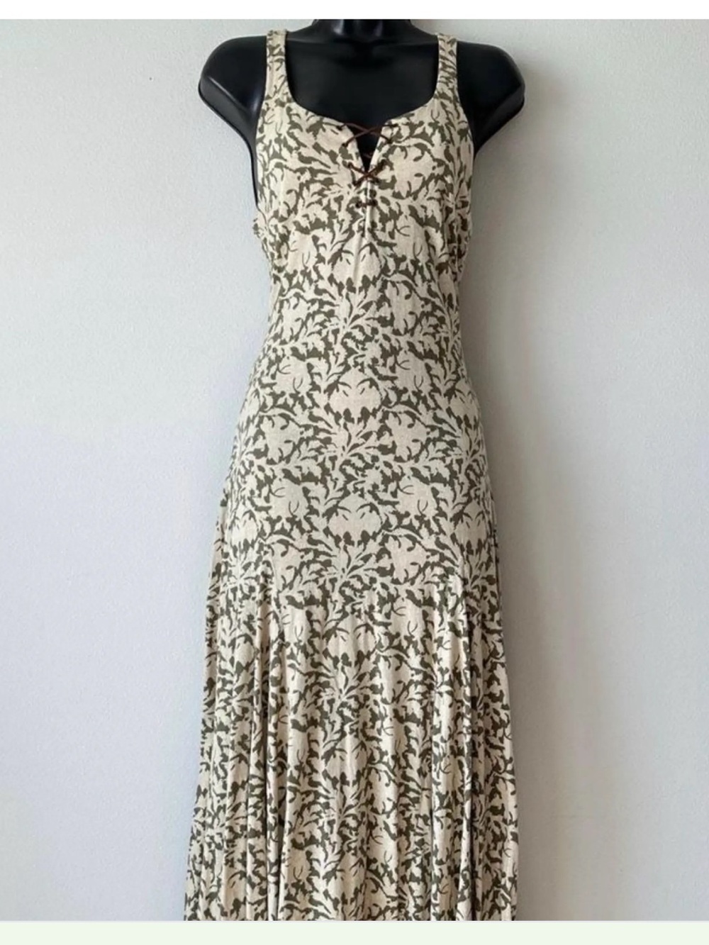 Ralph Lauren Cream Maxi Dress with Olive Botanical Print - Picture 3 of 6